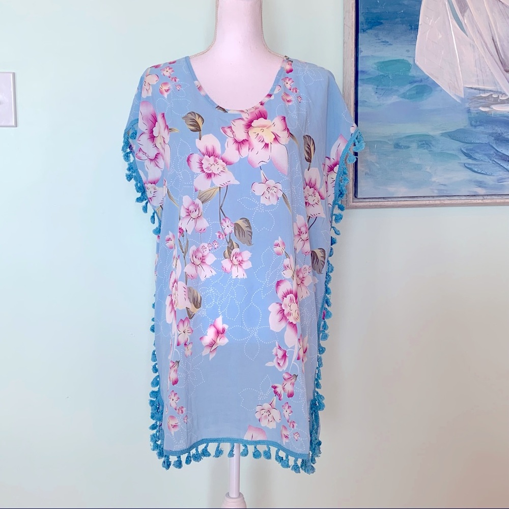 🏷️ NWT Yincro Hibiscus Floral Fringe Swim Cover Up S/M